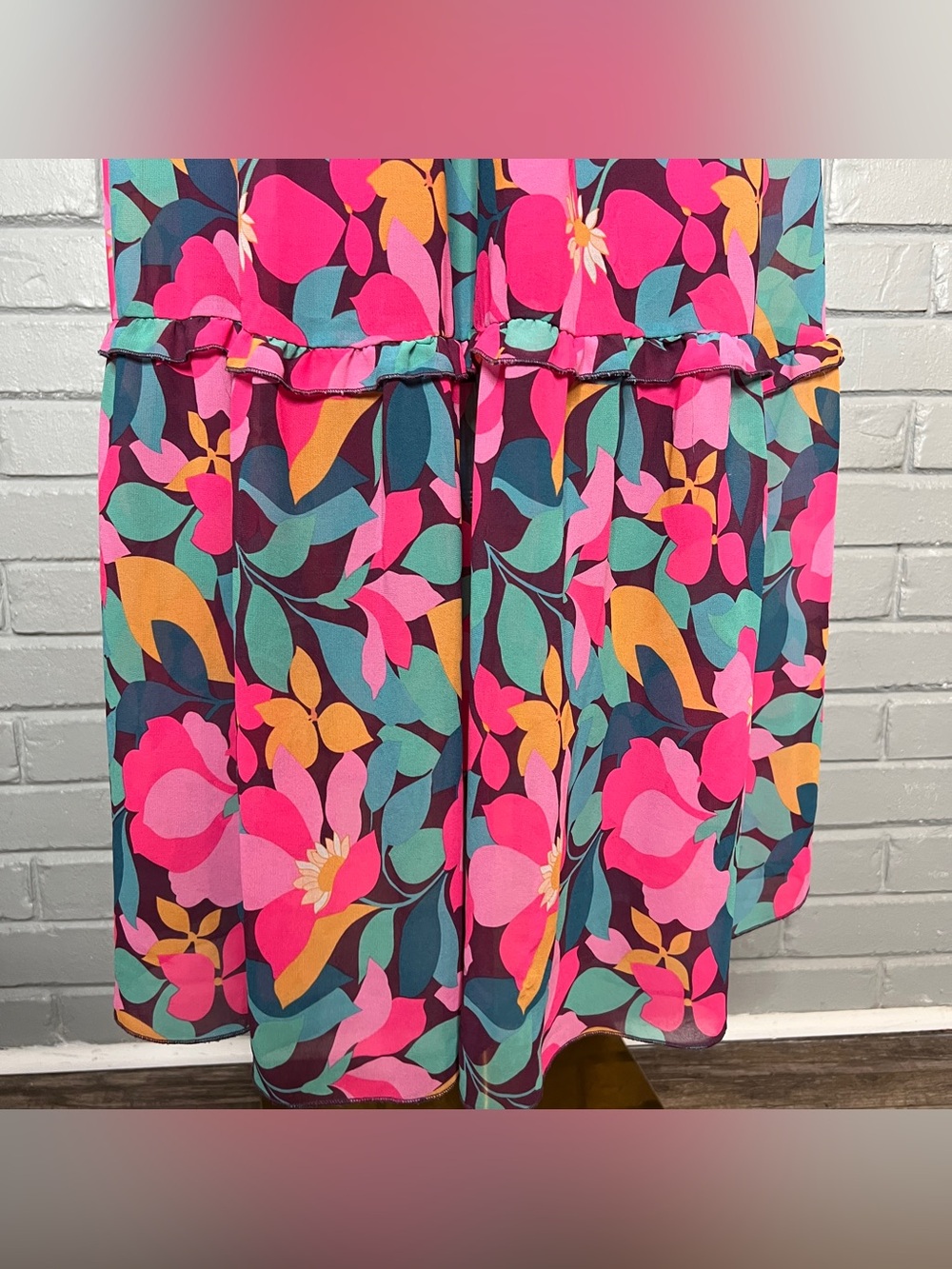MELLODAY Multicolored Floral Maxi Tiered Dress With Smocked Detailing Size Small - Picture 8 of 16